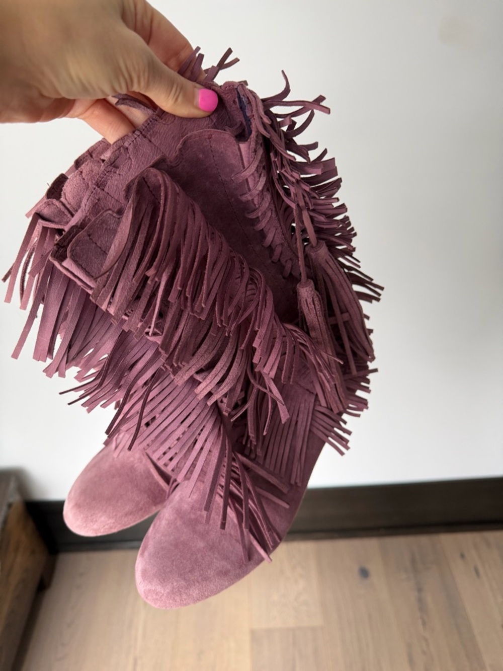 Fringed Suede Ankle Boots - Plum